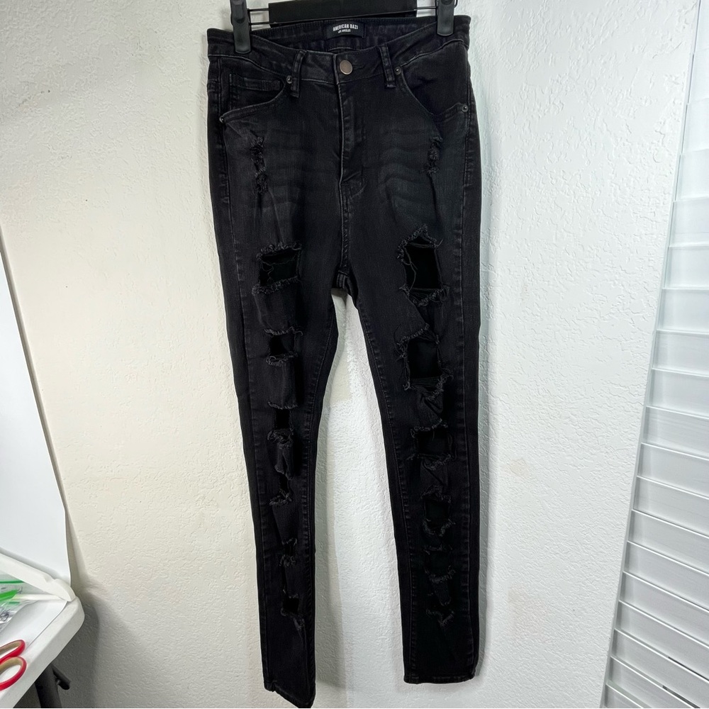 Dolls Kill American Bazi, Super Ripped Size 7 Black Jeans